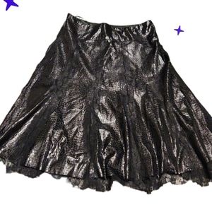 Faux croc leather mid swing  skirt lace lining zip back 6 goth rock vint…